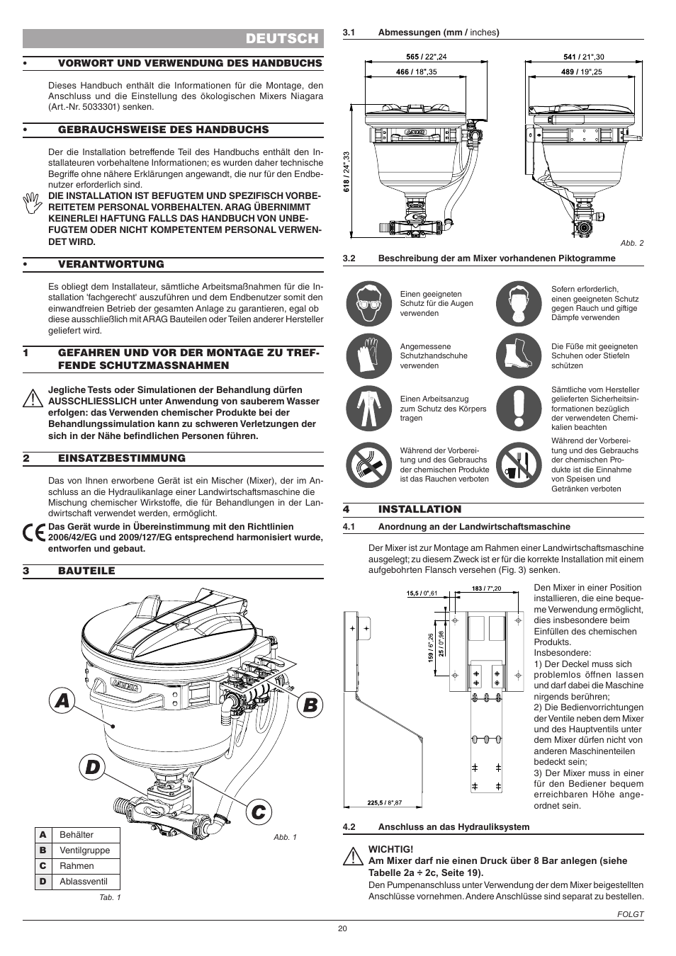 Deutsch | ARAG Mixer NIAGARA User Manual | Page 20 / 36