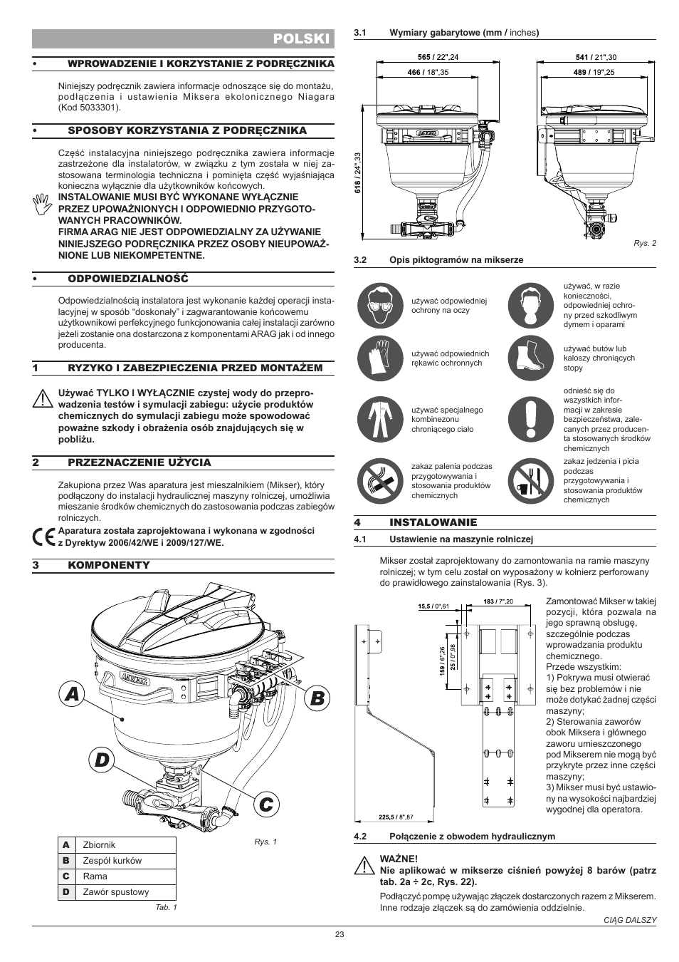 Polski | ARAG Mixer NIAGARA User Manual | Page 23 / 36