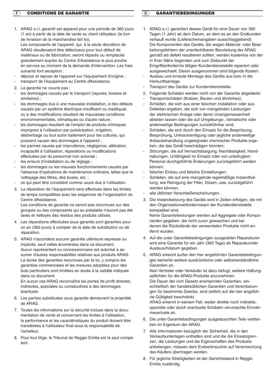 ARAG Mixer NIAGARA User Manual | Page 33 / 36