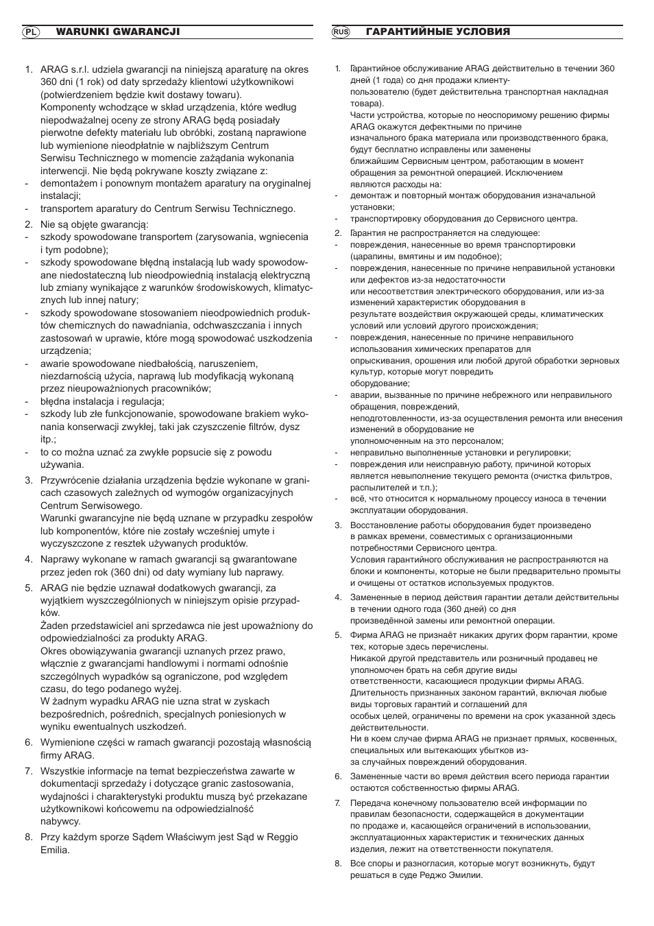 ARAG Mixer NIAGARA User Manual | Page 34 / 36