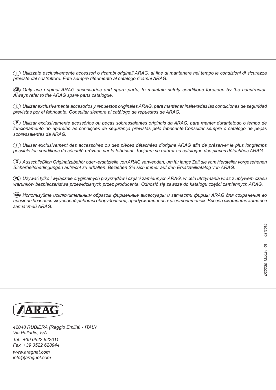 ARAG Mixer NIAGARA User Manual | Page 36 / 36