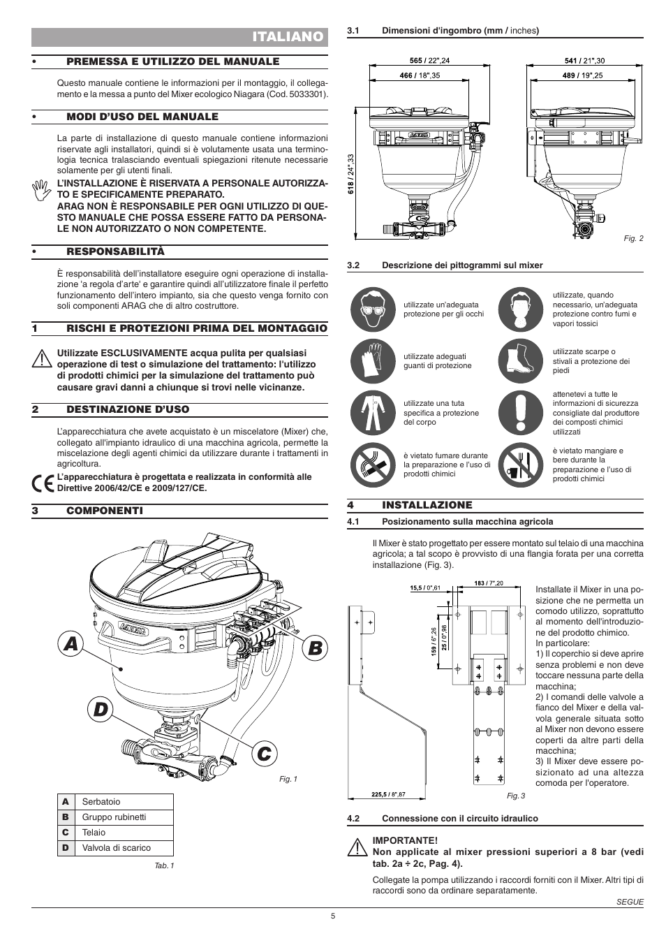 Italiano | ARAG Mixer NIAGARA User Manual | Page 5 / 36