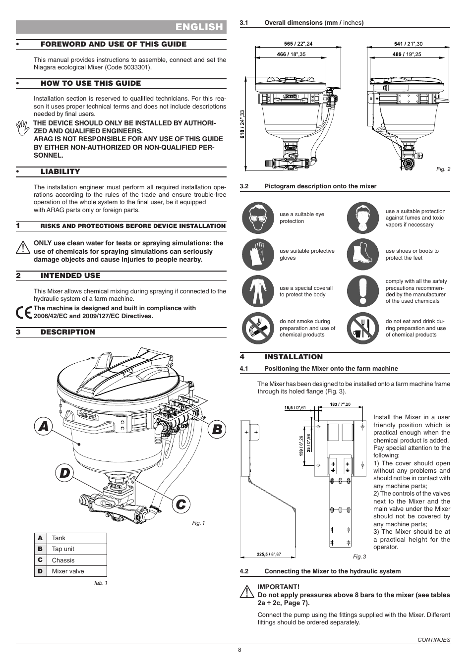 English | ARAG Mixer NIAGARA User Manual | Page 8 / 36