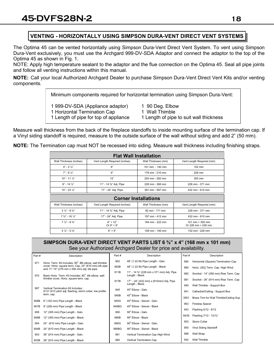 Dvfs28n-2, Flat wall installation | Archgard 45-DVFS28N-2 User Manual | Page 18 / 48