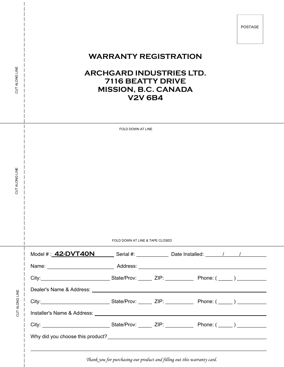 Dvt40n | Archgard 42-DVT40N User Manual | Page 36 / 38