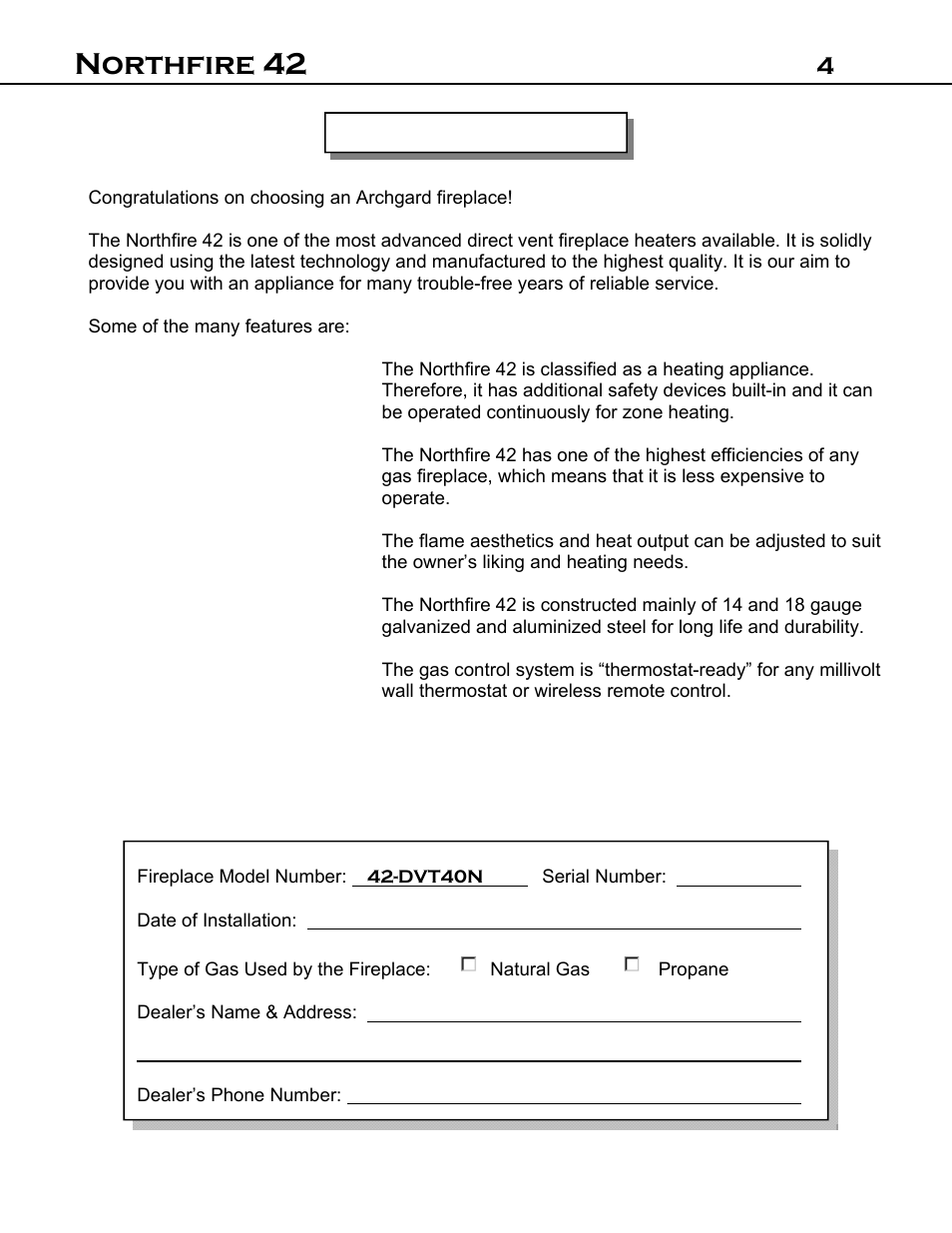 Northfire 42, 4introduction | Archgard 42-DVT40N User Manual | Page 4 / 38