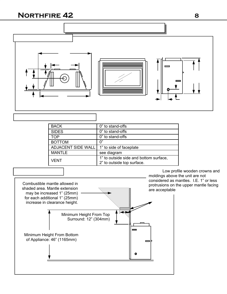 Northfire 42, 8dimensions and clearances | Archgard 42-DVT40N User Manual | Page 8 / 38