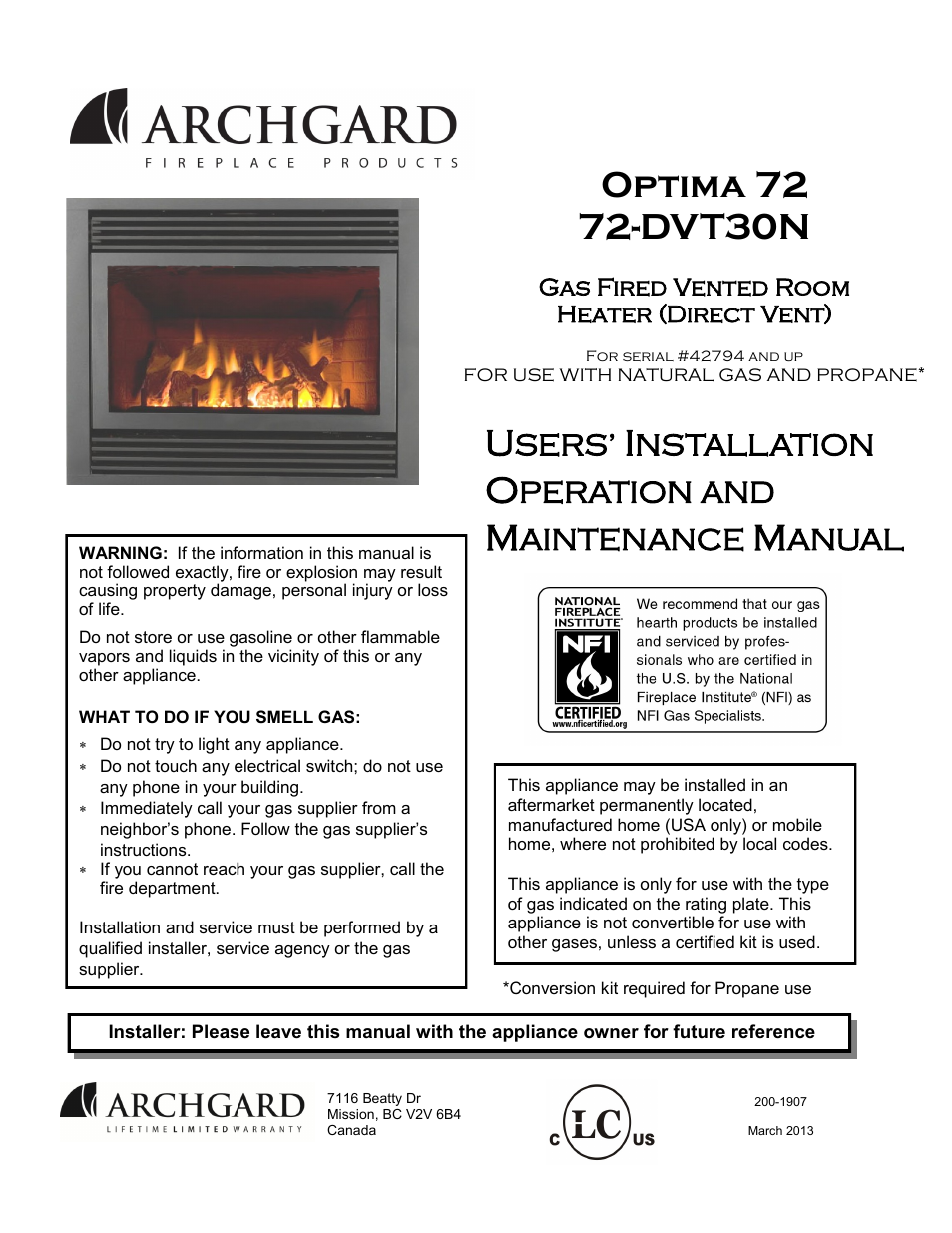Archgard 72-DVT30N User Manual | 53 pages