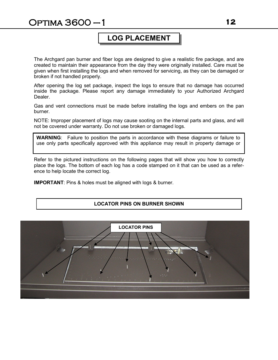 12 log placement | Archgard 3600-DVTR24N User Manual | Page 12 / 44
