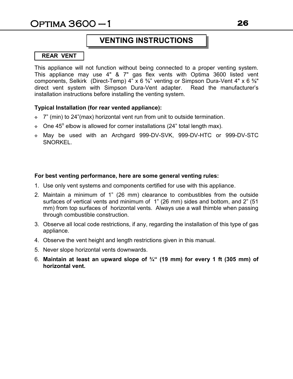 Venting instructions | Archgard 3600-DVTR24N User Manual | Page 26 / 44