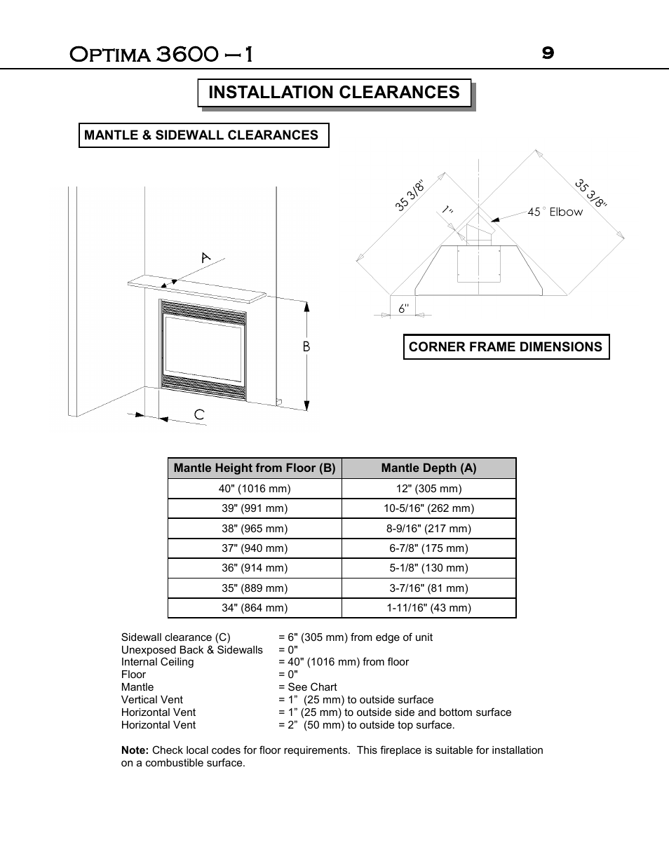 9installation clearances | Archgard 3600-DVTR24N User Manual | Page 9 / 44