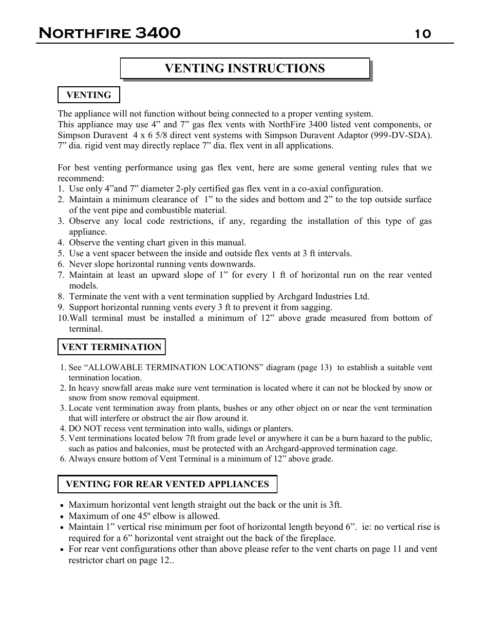 Northfire 3400, 10 venting instructions | Archgard 3400-DVTR20N-2 User Manual | Page 10 / 35