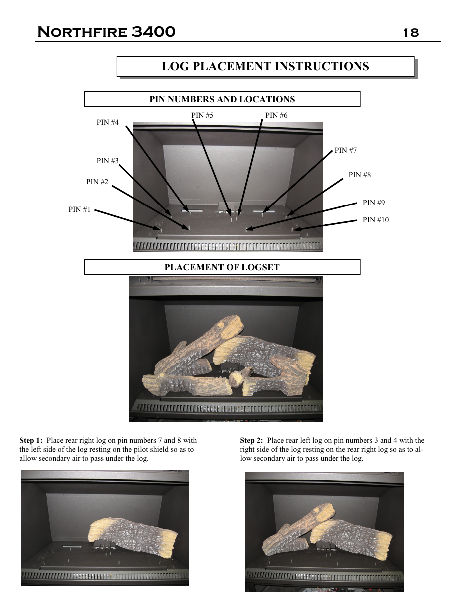 Northfire 3400, 18 log placement instructions | Archgard 3400-DVTR20N-2 User Manual | Page 18 / 35