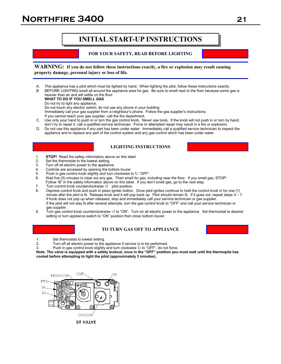 Northfire 3400, 21 initial start-up instructions | Archgard 3400-DVTR20N-2 User Manual | Page 21 / 35