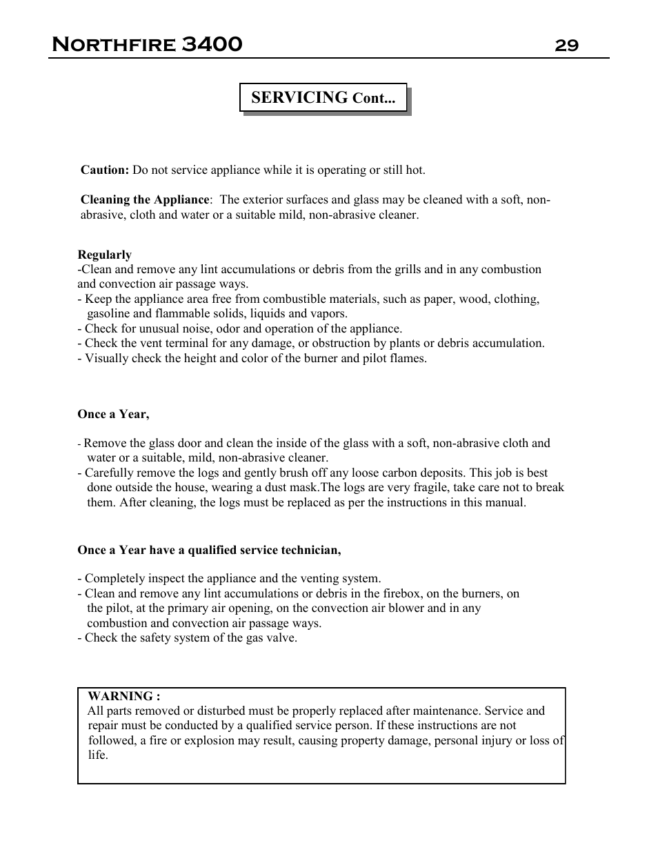 Northfire 3400, 29 servicing | Archgard 3400-DVTR20N-2 User Manual | Page 29 / 35