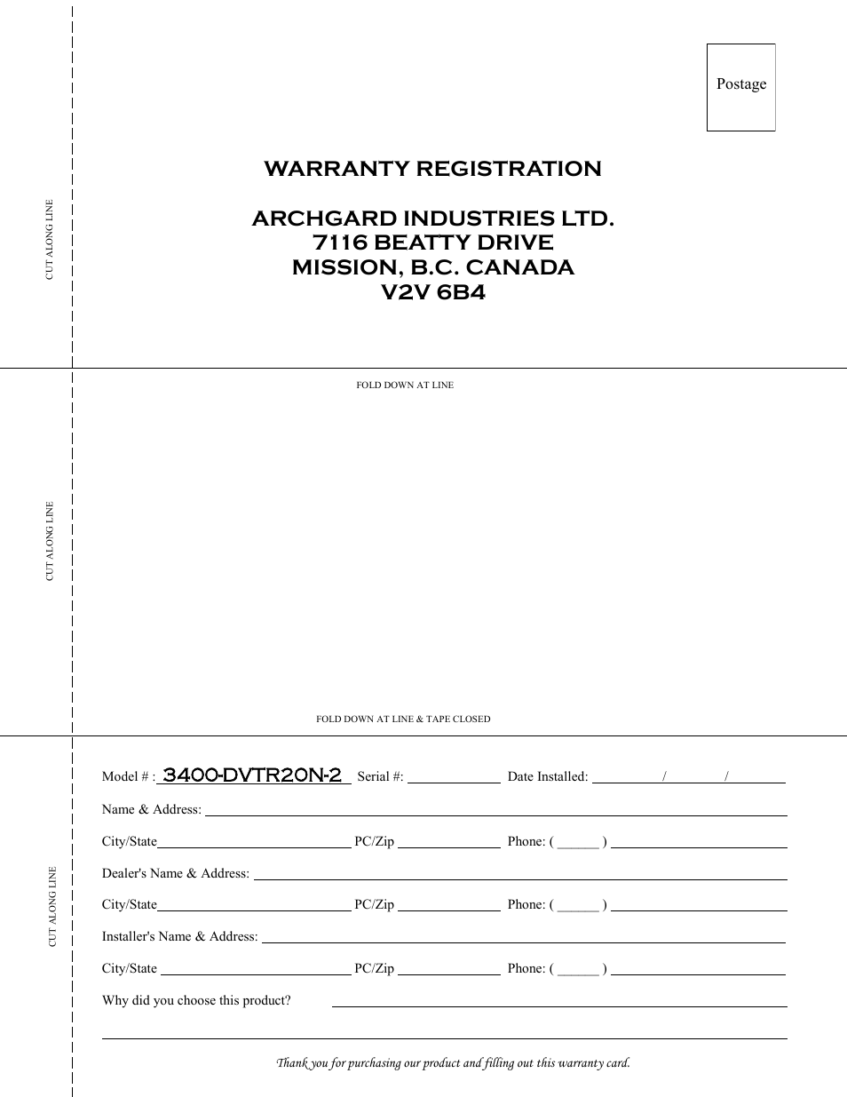 Postage | Archgard 3400-DVTR20N-2 User Manual | Page 33 / 35