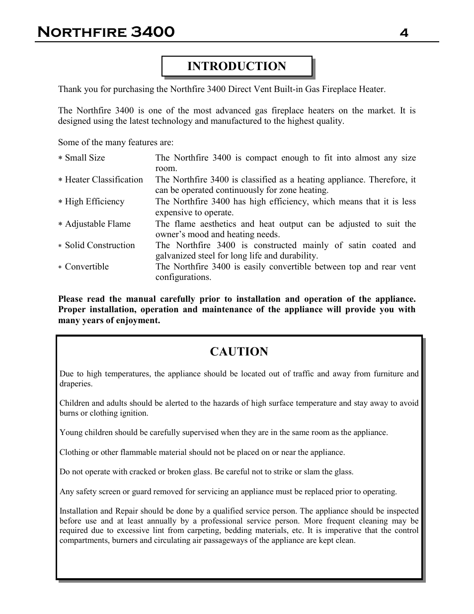 Northfire 3400, 4 introduction, Caution | Archgard 3400-DVTR20N-2 User Manual | Page 4 / 35