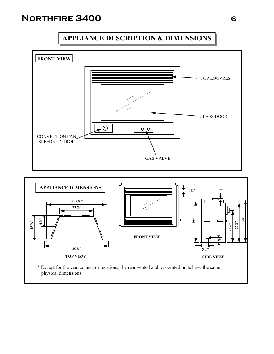 Northfire 3400, 6 appliance description & dimensions | Archgard 3400-DVTR20N-2 User Manual | Page 6 / 35