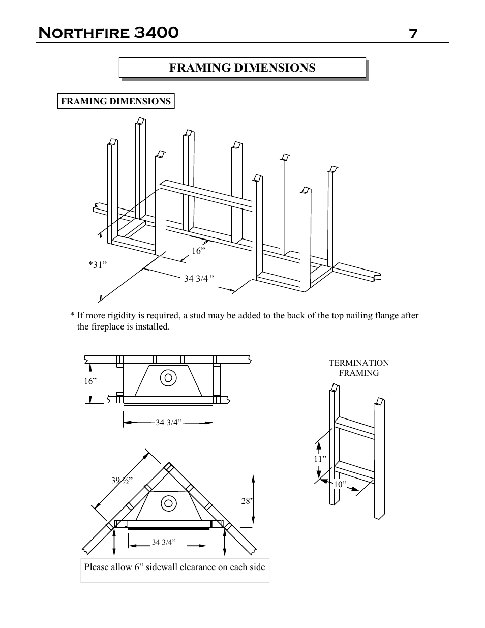 Northfire 3400, 7 framing dimensions | Archgard 3400-DVTR20N-2 User Manual | Page 7 / 35