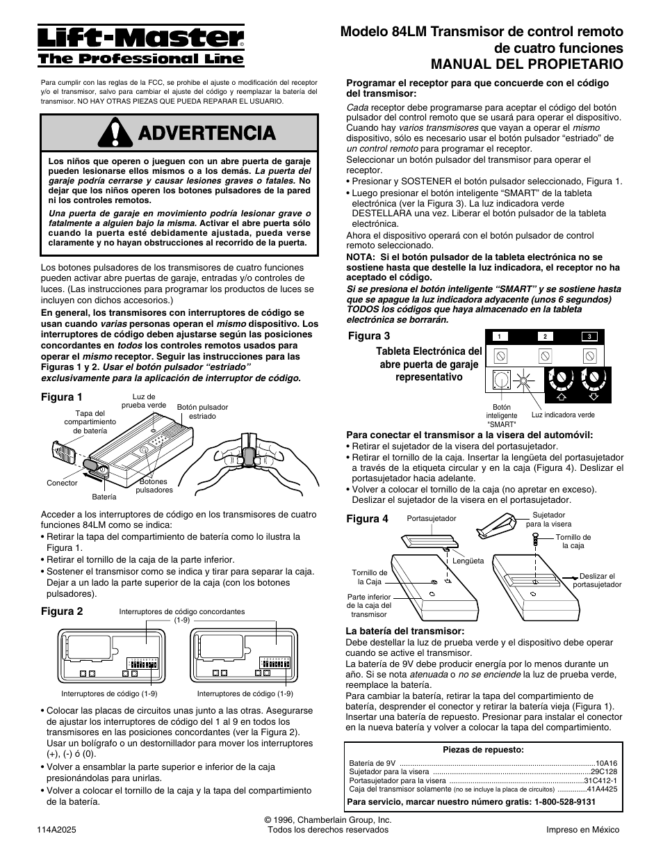Warning caution warning advertencia warning, Figura 2, Figura 1 | Figura 4 | Chamberlain 82LM User Manual | Page 4 / 4