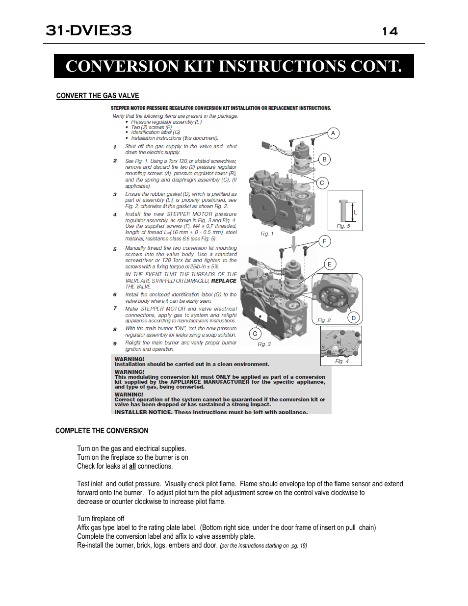Conversion kit instructions cont, Dvie33 | Archgard 31-DVIE33N User Manual | Page 14 / 48
