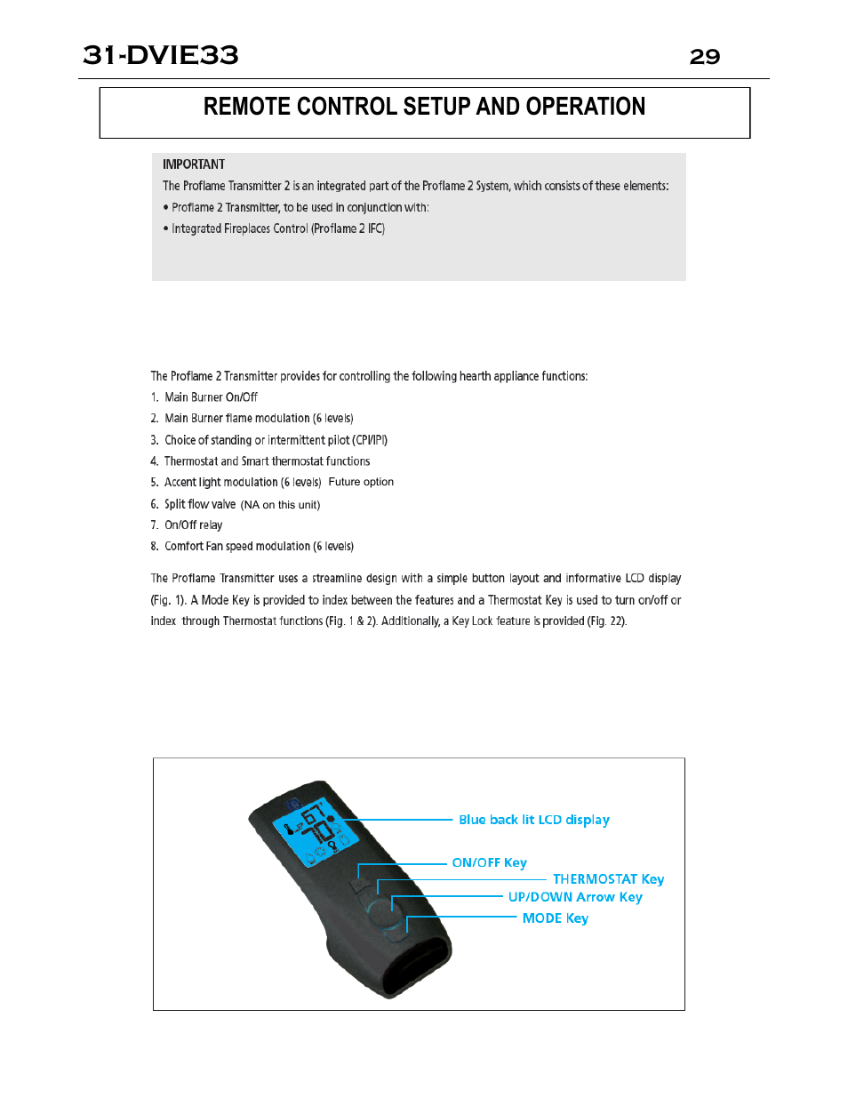 Dvie33, Remote control setup and operation | Archgard 31-DVIE33N User Manual | Page 29 / 48