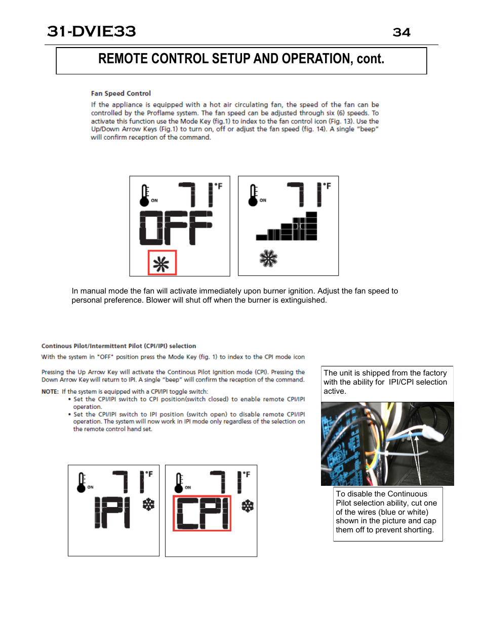 Dvie33, Remote control setup and operation, cont | Archgard 31-DVIE33N User Manual | Page 34 / 48