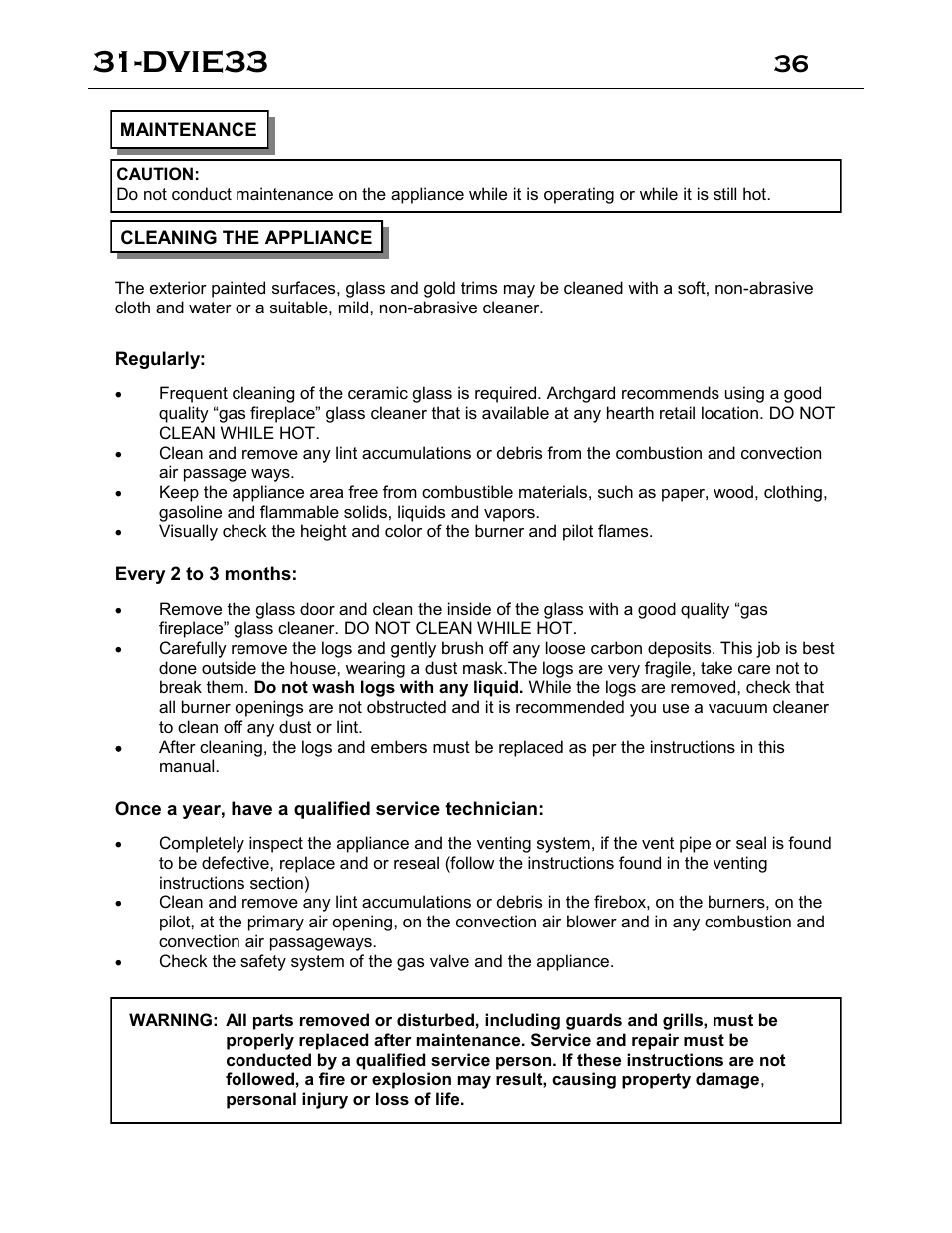 Dvie33 | Archgard 31-DVIE33N User Manual | Page 36 / 48