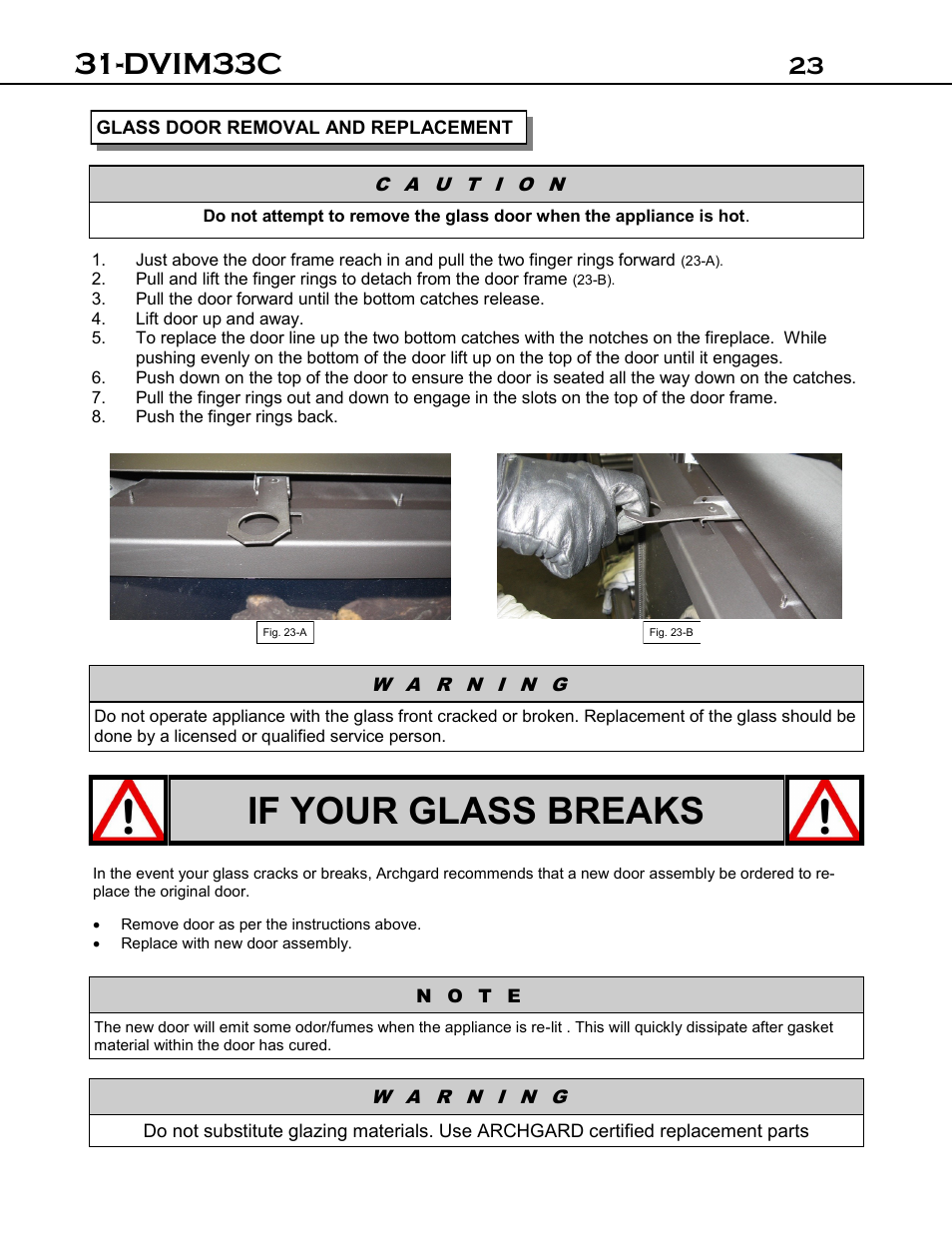 If your glass breaks, Dvim33c | Archgard 31-DVIM33C User Manual | Page 23 / 40
