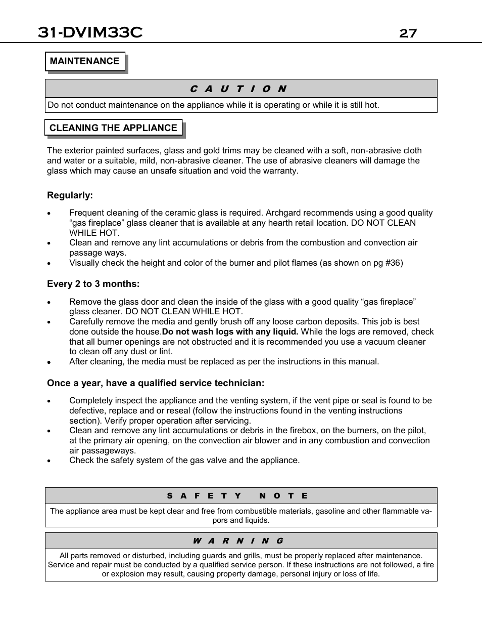 Dvim33c | Archgard 31-DVIM33C User Manual | Page 27 / 40