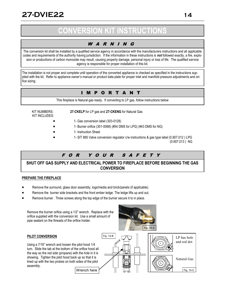 Conversion kit instructions, Dvie22 | Archgard 27-DVIE22N User Manual | Page 14 / 48