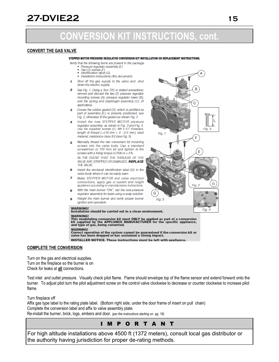 Conversion kit instructions, cont, Dvie22 | Archgard 27-DVIE22N User Manual | Page 15 / 48