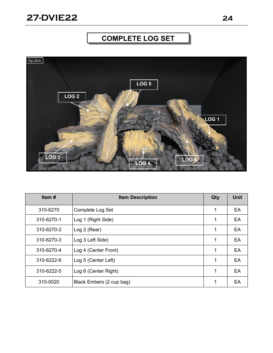 Dvie22, Complete log set | Archgard 27-DVIE22N User Manual | Page 24 / 48