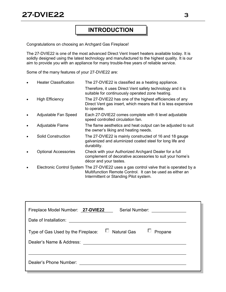 Dvie22, 3introduction | Archgard 27-DVIE22N User Manual | Page 3 / 48