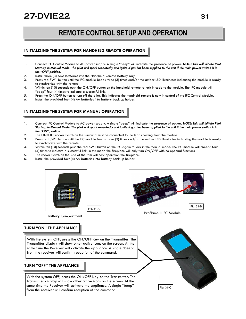 Dvie22, Remote control setup and operation | Archgard 27-DVIE22N User Manual | Page 31 / 48