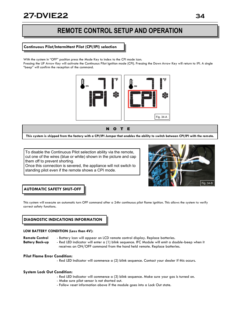 Dvie22, Remote control setup and operation | Archgard 27-DVIE22N User Manual | Page 34 / 48