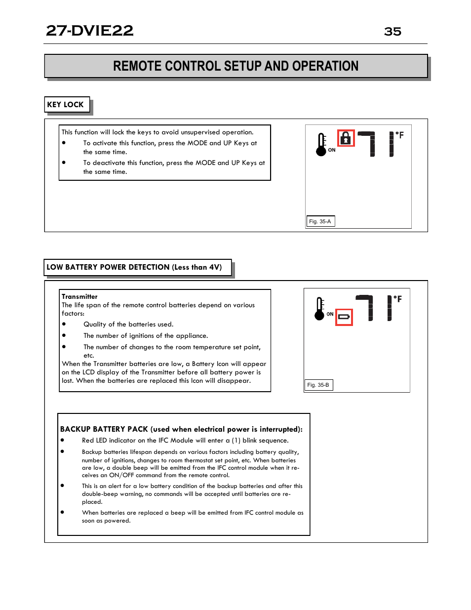 Dvie22, Remote control setup and operation | Archgard 27-DVIE22N User Manual | Page 35 / 48