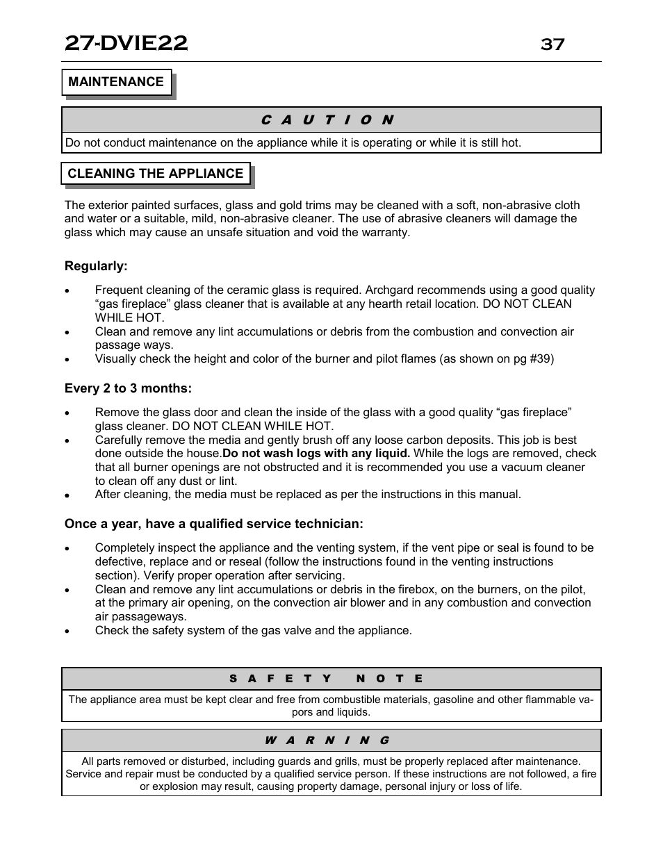 Dvie22 | Archgard 27-DVIE22N User Manual | Page 37 / 48