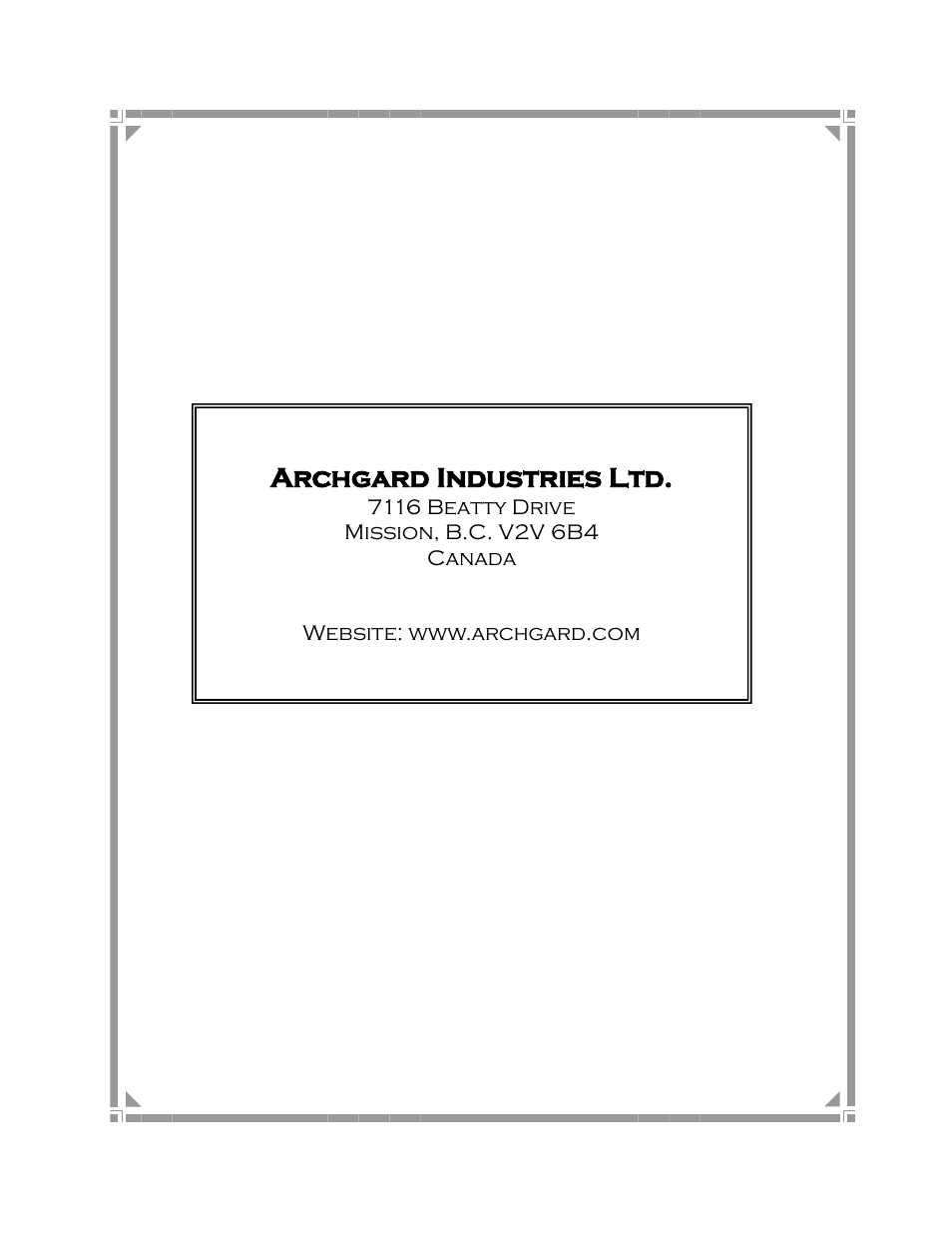 Archgard industries ltd | Archgard 27-DVIE22N User Manual | Page 48 / 48