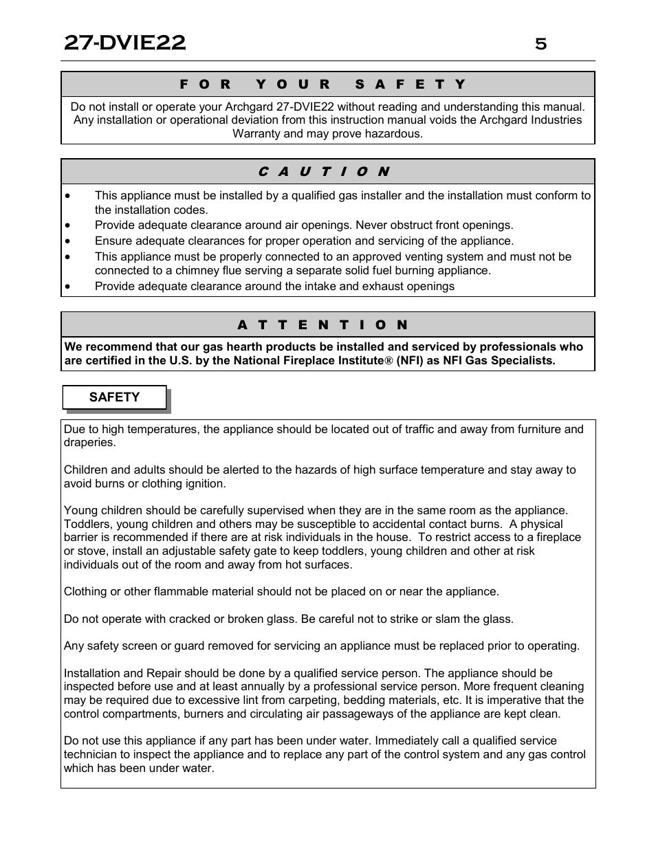 Dvie22 | Archgard 27-DVIE22N User Manual | Page 5 / 48