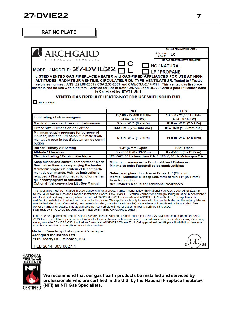 Dvie22 | Archgard 27-DVIE22N User Manual | Page 7 / 48