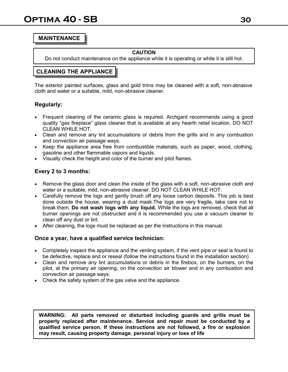 Optima 40 - sb | Archgard 40-DVI40N User Manual | Page 30 / 45