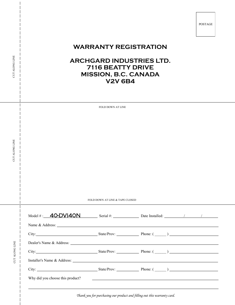 Dvi40n | Archgard 40-DVI40N User Manual | Page 43 / 45