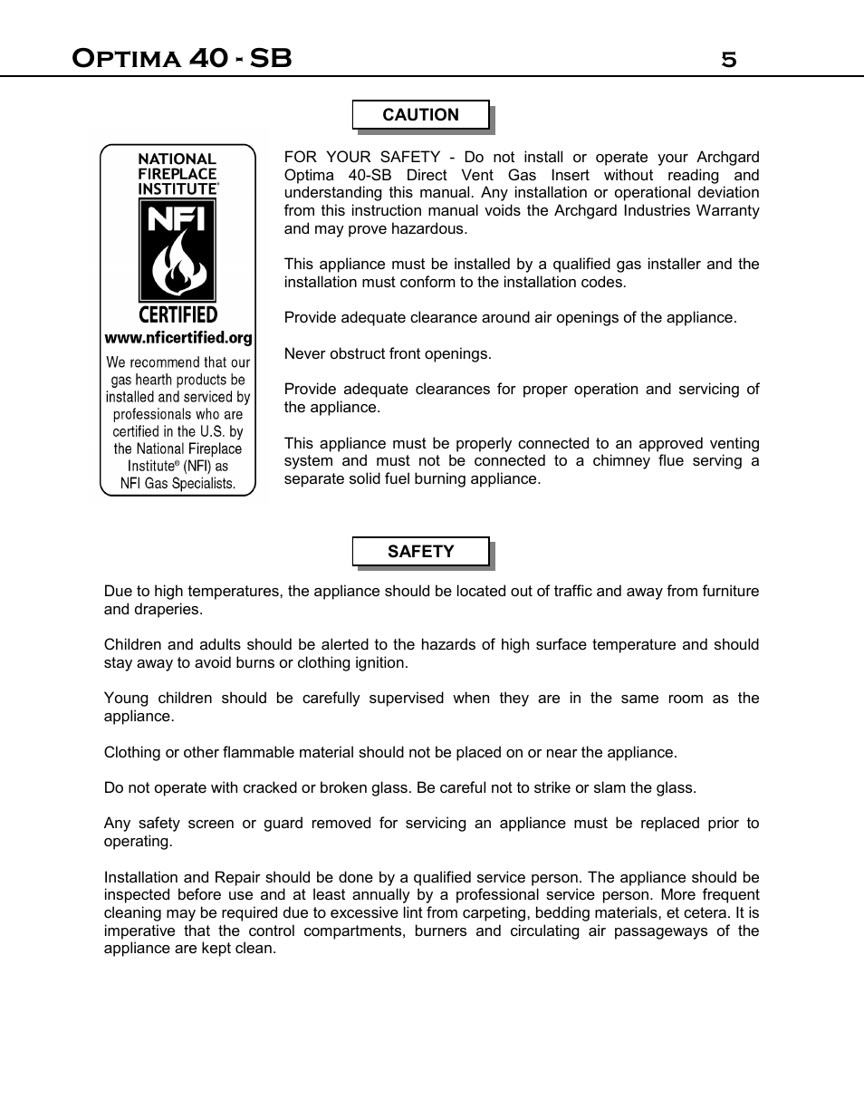 Optima 40 - sb | Archgard 40-DVI40N User Manual | Page 5 / 45
