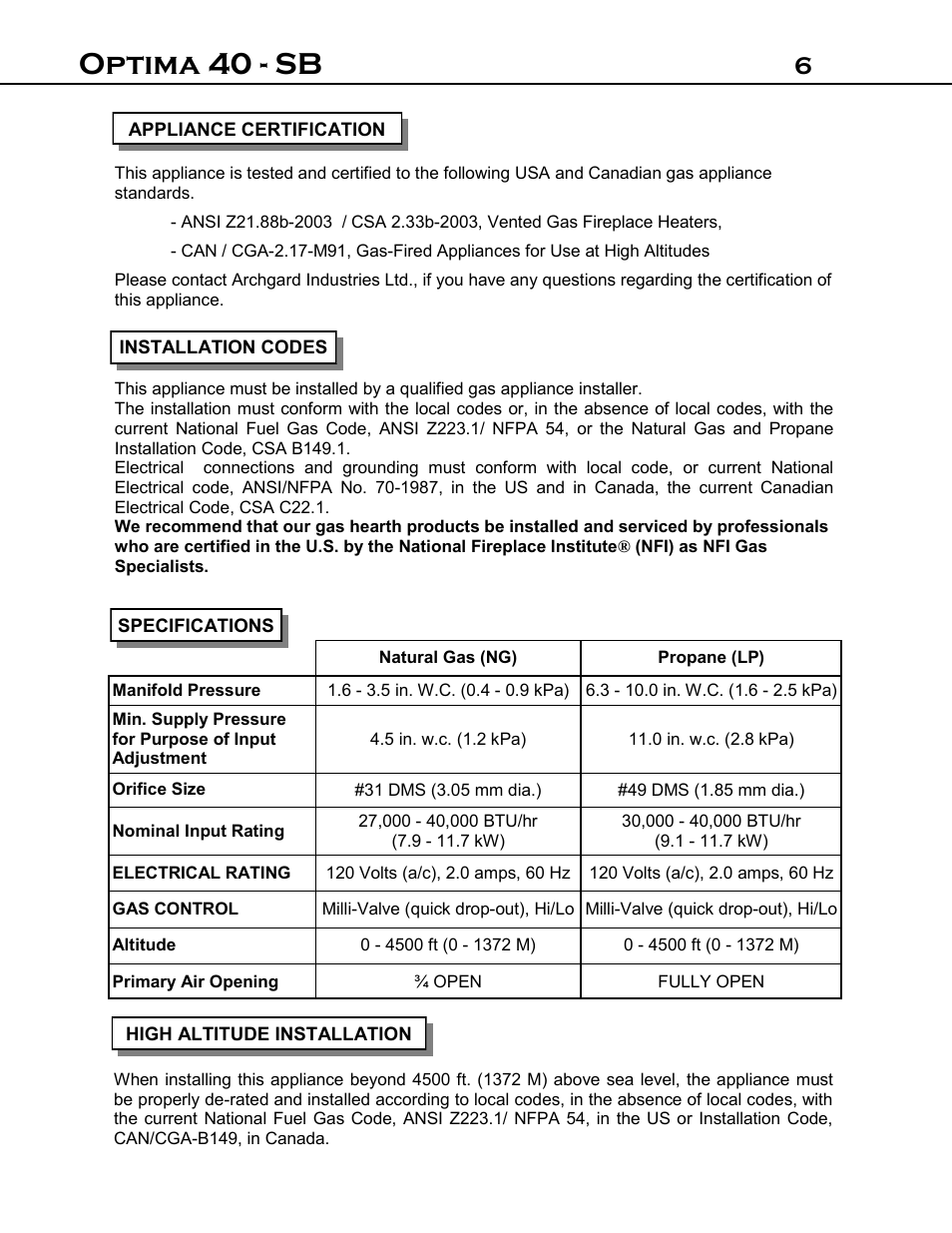 Optima 40 - sb | Archgard 40-DVI40N User Manual | Page 6 / 45