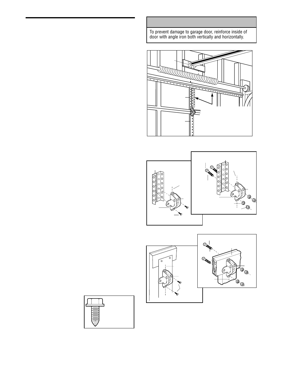 Fasten the door bracket, Warning caution warning warning, Installation step 11 | Chamberlain WHISPER DRIVE WD912K User Manual | Page 24 / 40