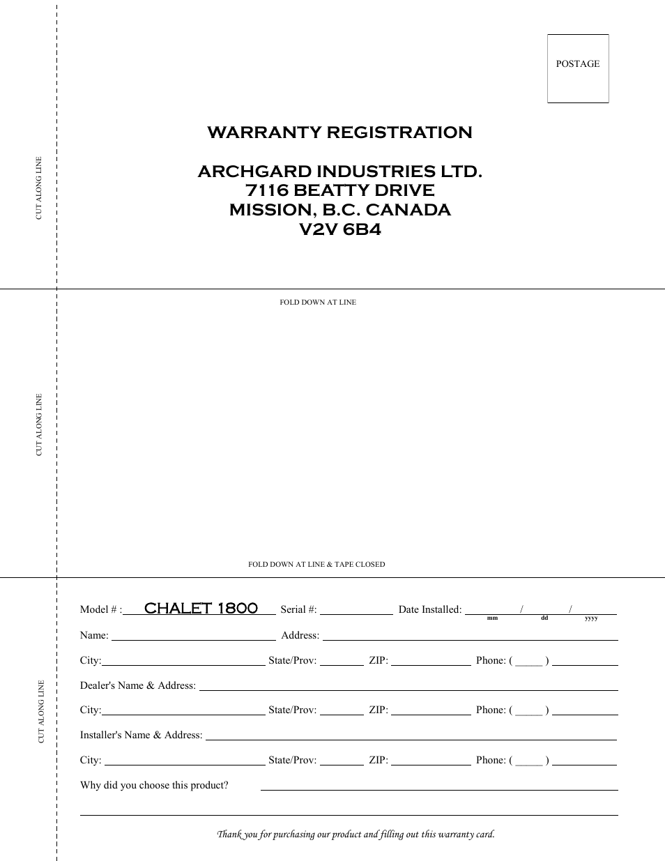 Chalet 1800 | Archgard 10-1800P User Manual | Page 38 / 40