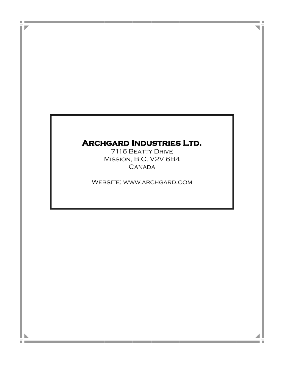 Archgard industries ltd | Archgard 10-1800P User Manual | Page 39 / 40