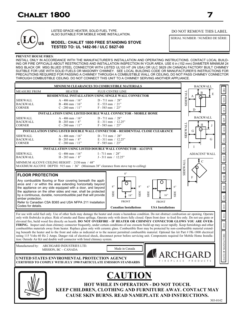 Caution, Do not remove this label, Floor protection | United states enviromental protection agency | Archgard 10-1800P User Manual | Page 7 / 40