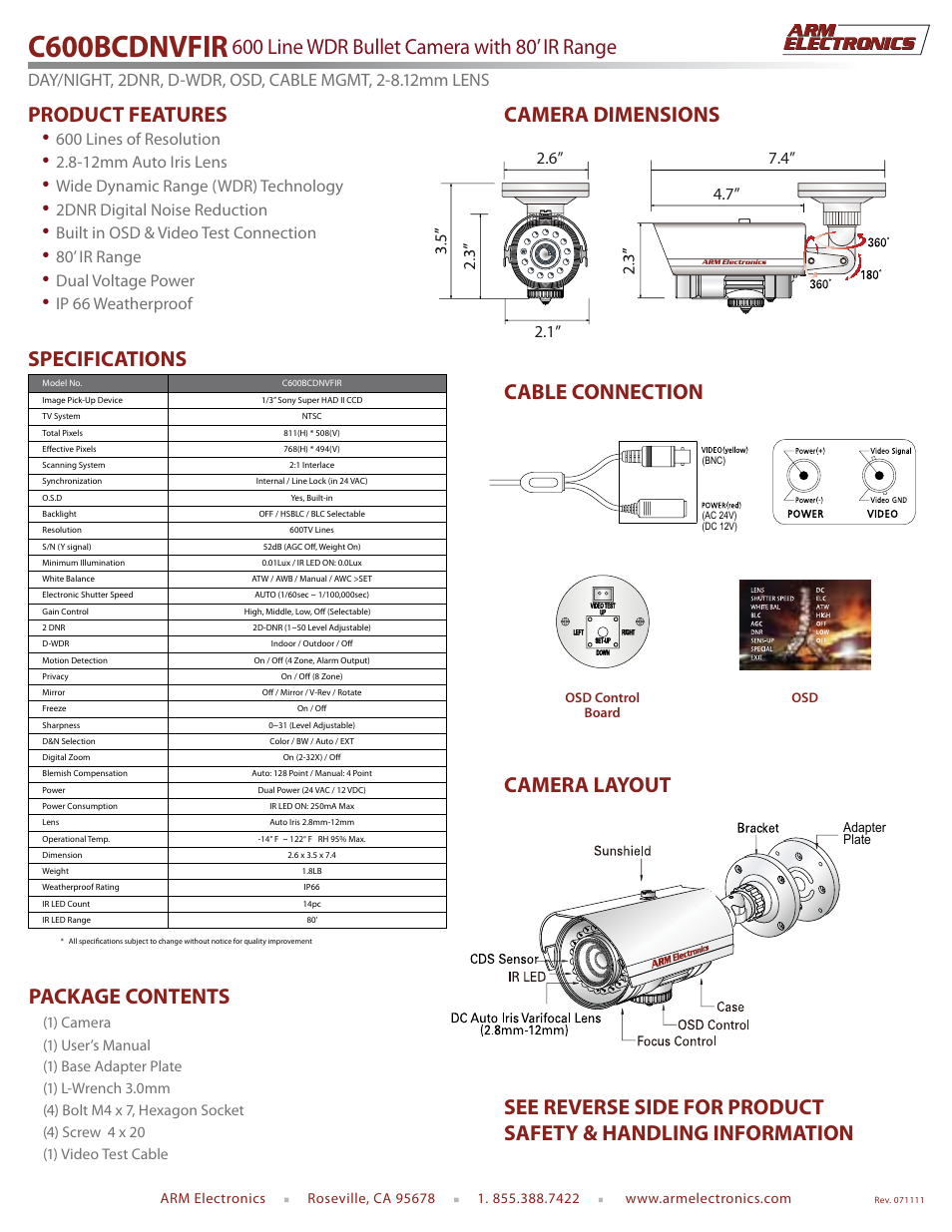 ARM Electronics C600BCDNVFIR User Manual | 2 pages